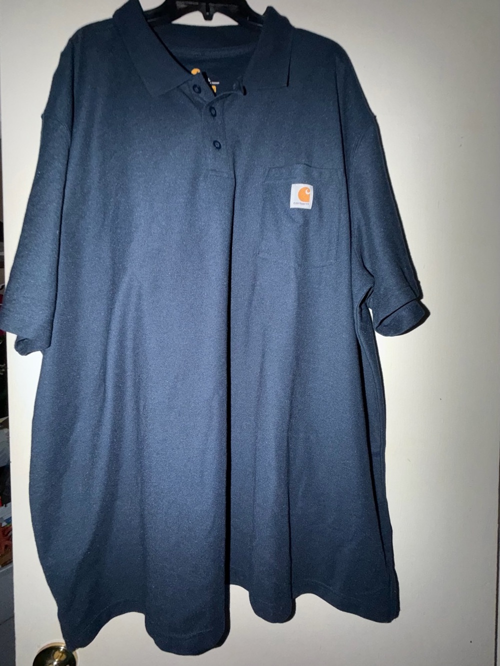 Carhartt Men’s Dark Navy Short-Sleeve Pocket Polo with Logo Patch